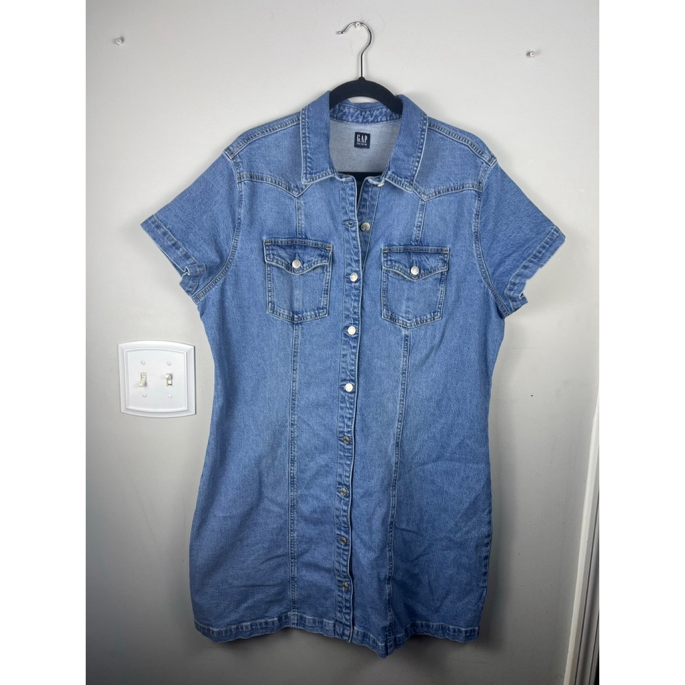 Women's GAP Blue Denim Short Sleeve Mini Dress XL Western Rodeo Prep